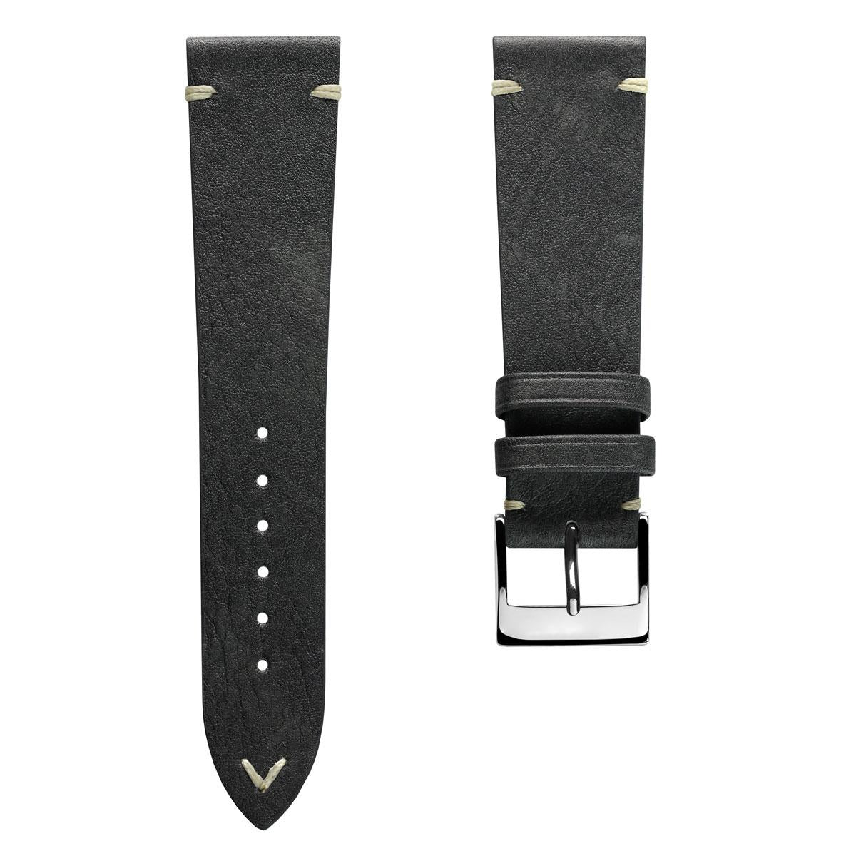 Winslow V Stitch Patina Leather Watch Strap Platinum WatchGecko