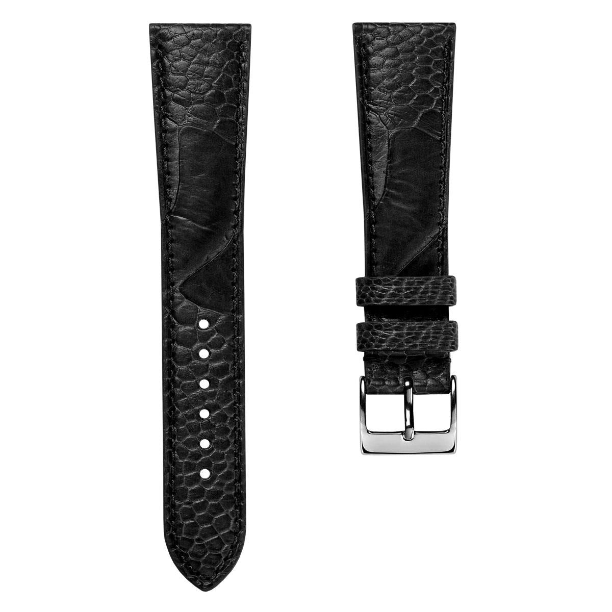 Black ostrich leg leather watch offers strap