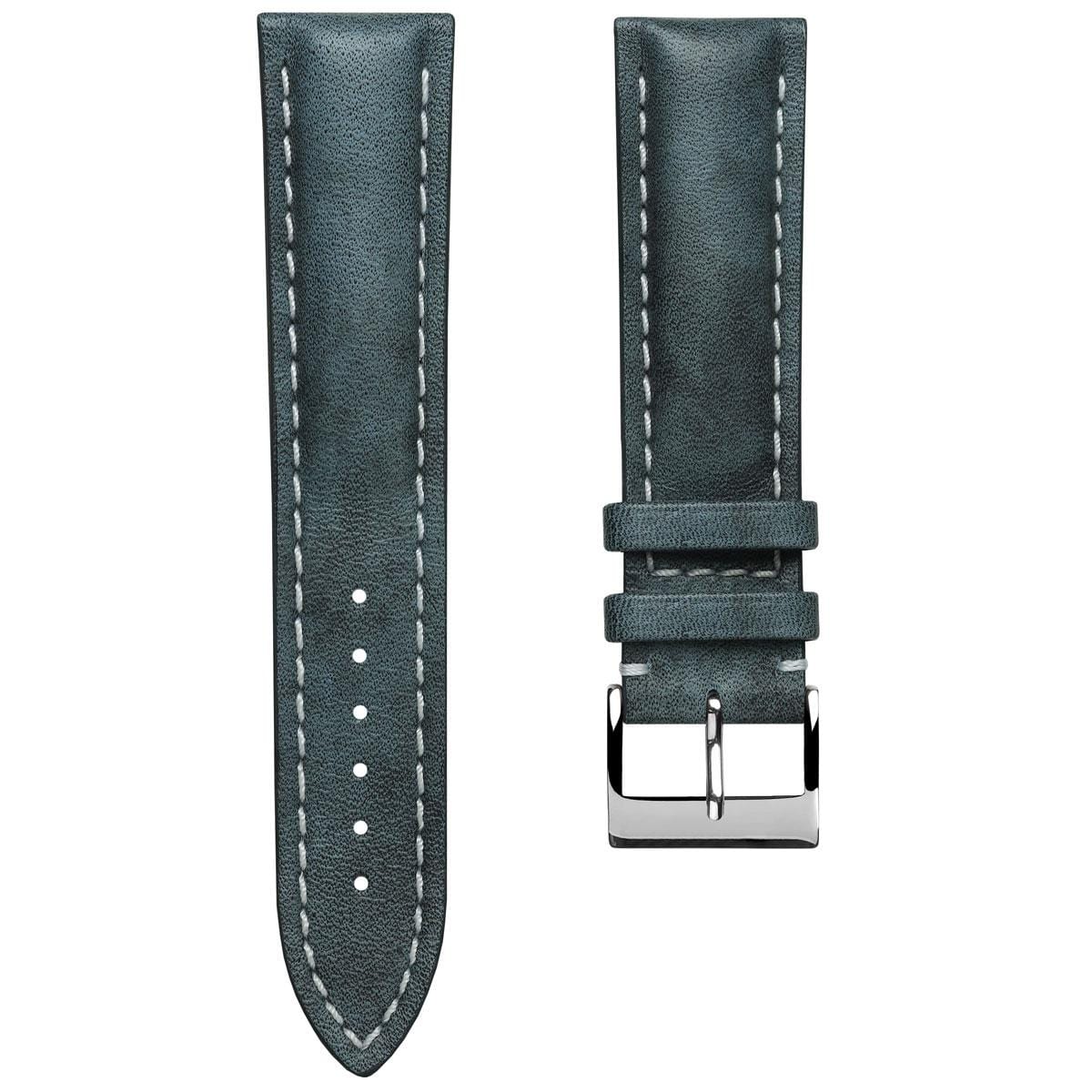 Black Padded Italian Vintage Leather Watch Band, 18mm 20mm 22mm