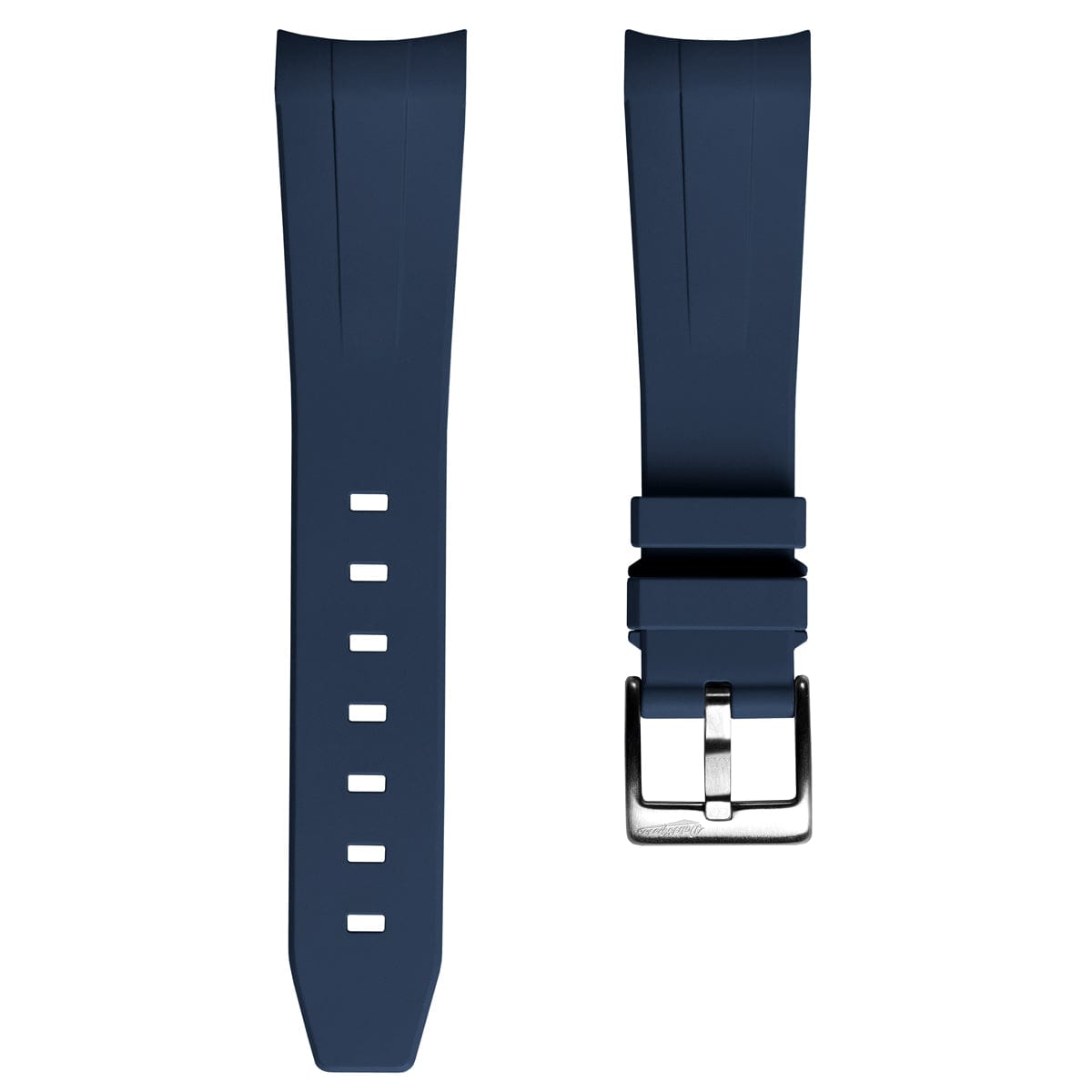 WatchGecko Curved Ends Blue Rubber Watch Strap Brushed Buckle