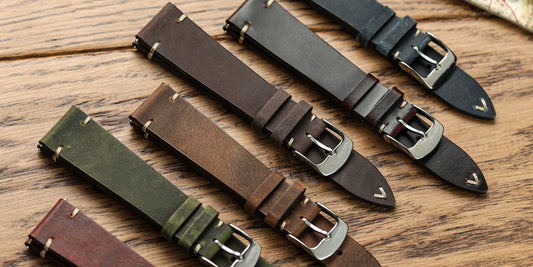 German V-Stitch Crazy Horse Leather Watch Strap