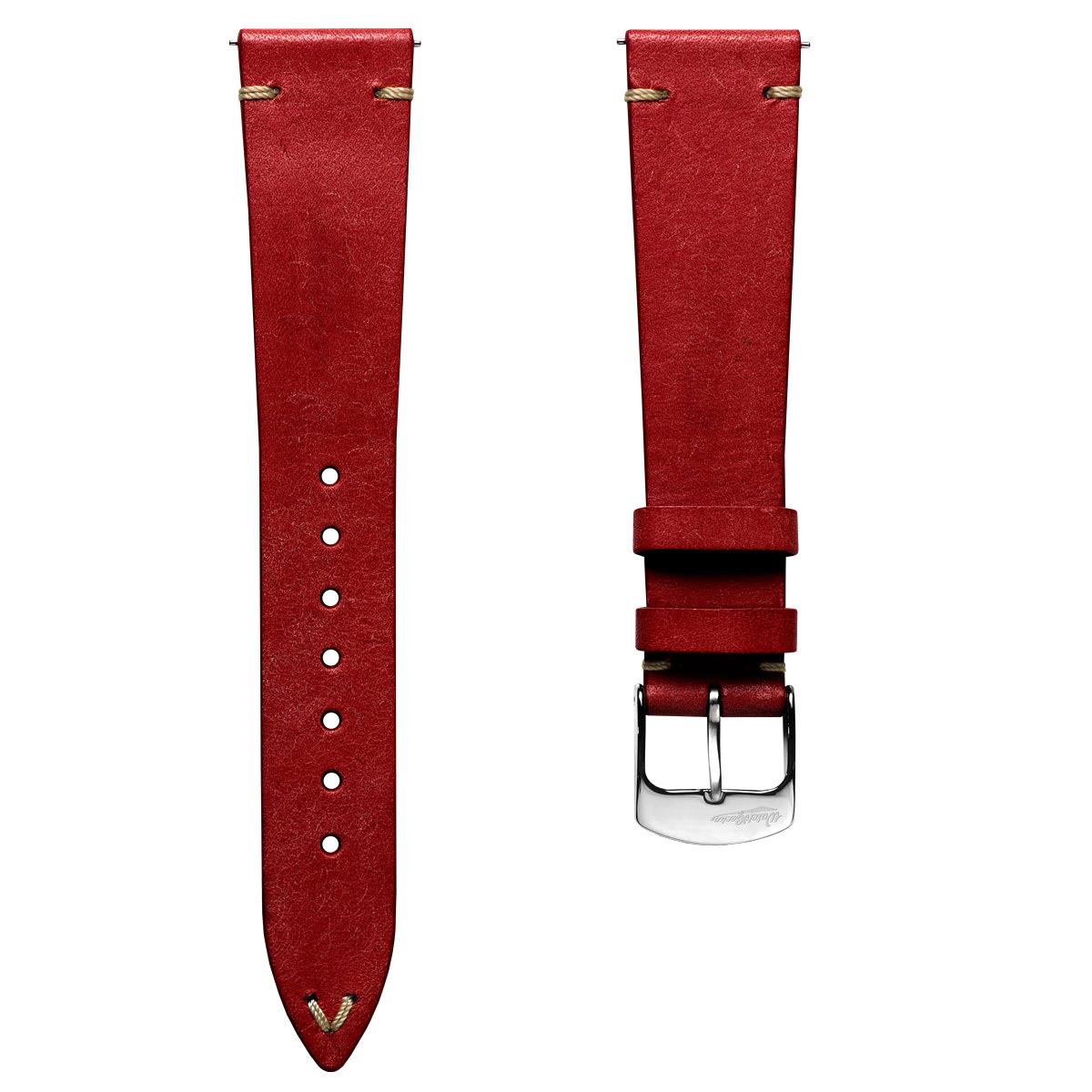 Charlbury V-Stitch Genuine Italian Leather Watch Strap - Poppy Red