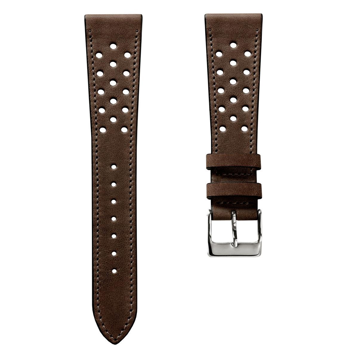 WatchGecko Missouri Perforated Leather Watch Strap - Dark Brown