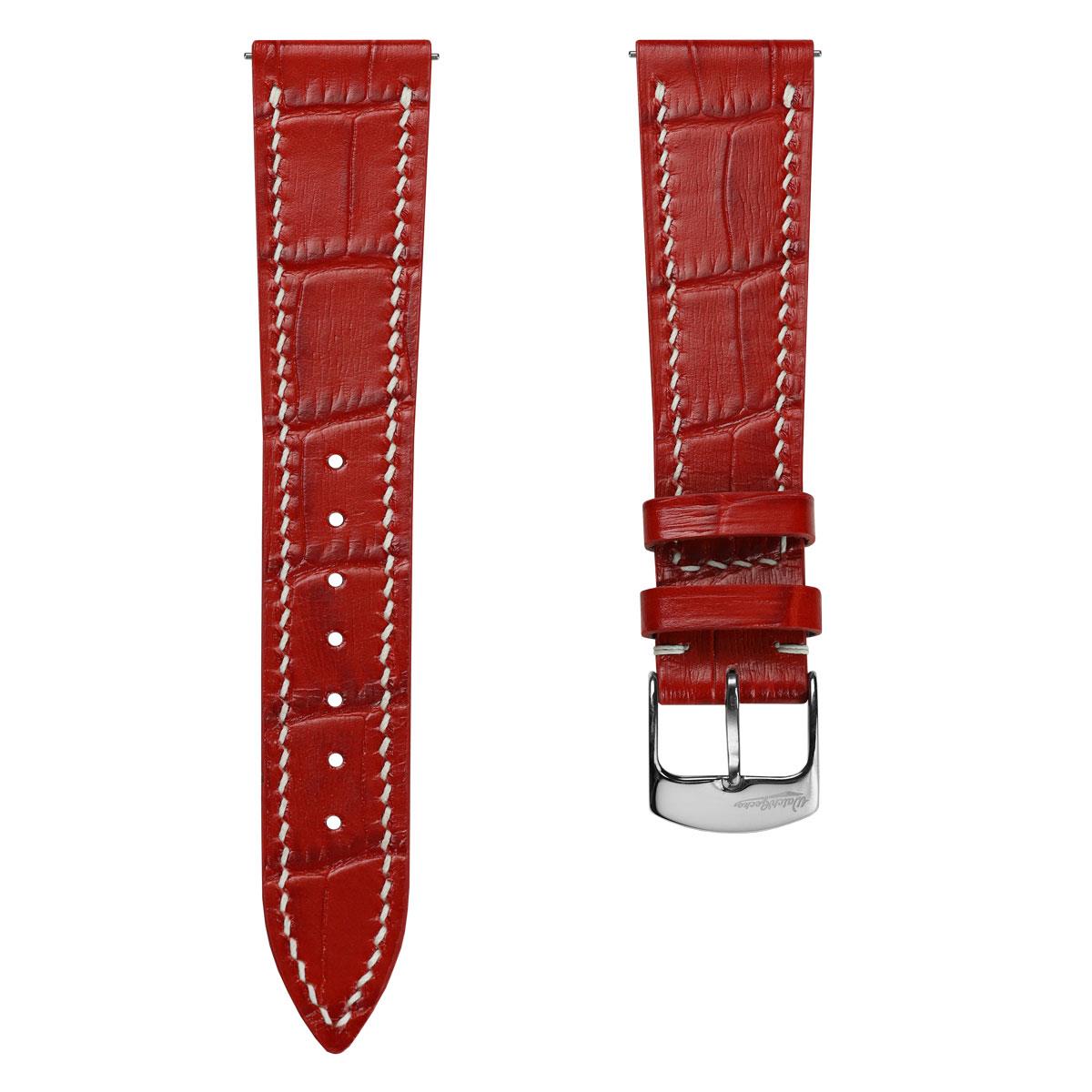 Arnhem Gator Print Genuine Leather Watch Strap - Bright Red