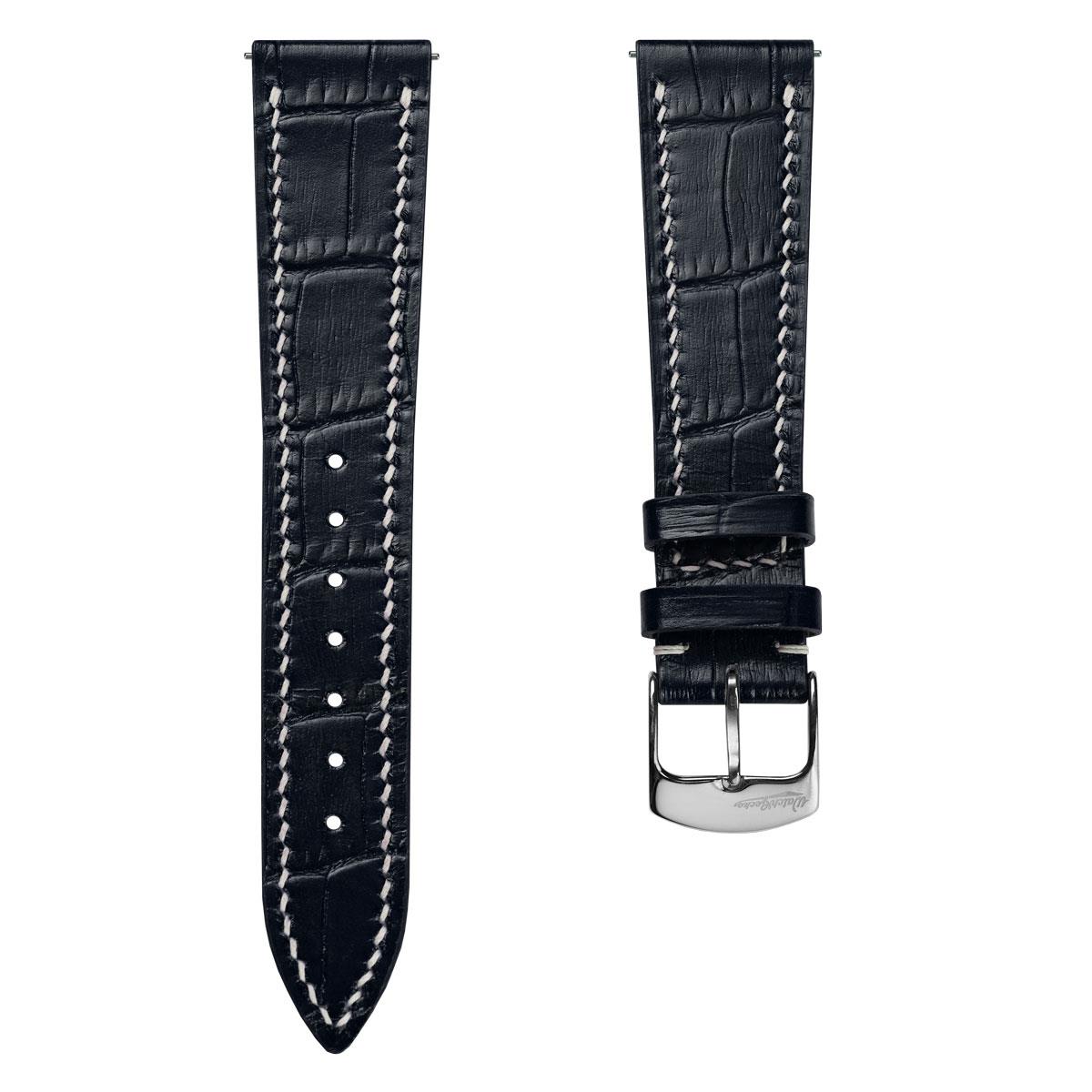 Arnhem Gator Print Genuine Leather Watch Strap - Dark Blue