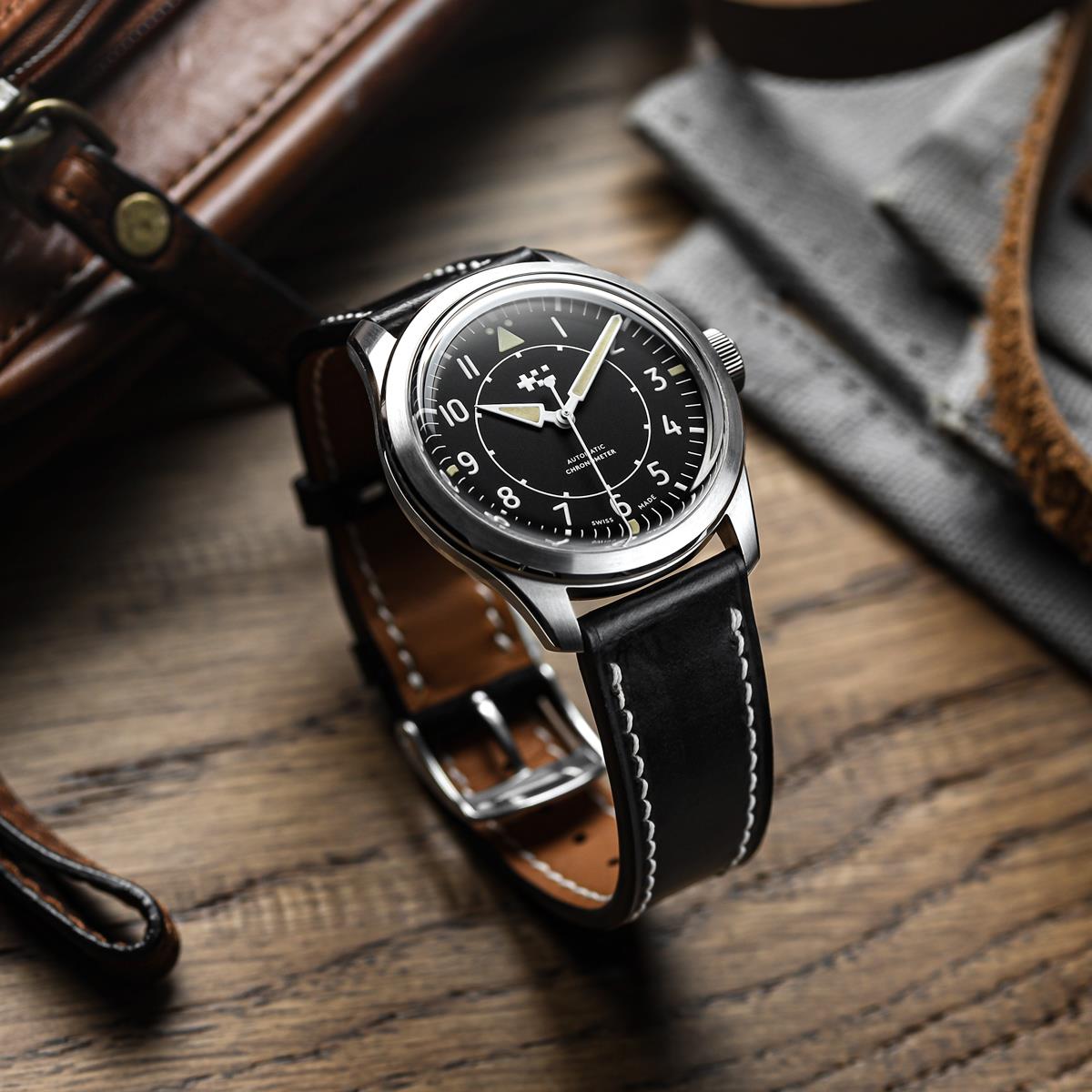 The Horween Chromexcel® Watch Strap - Black on Christopher Ward