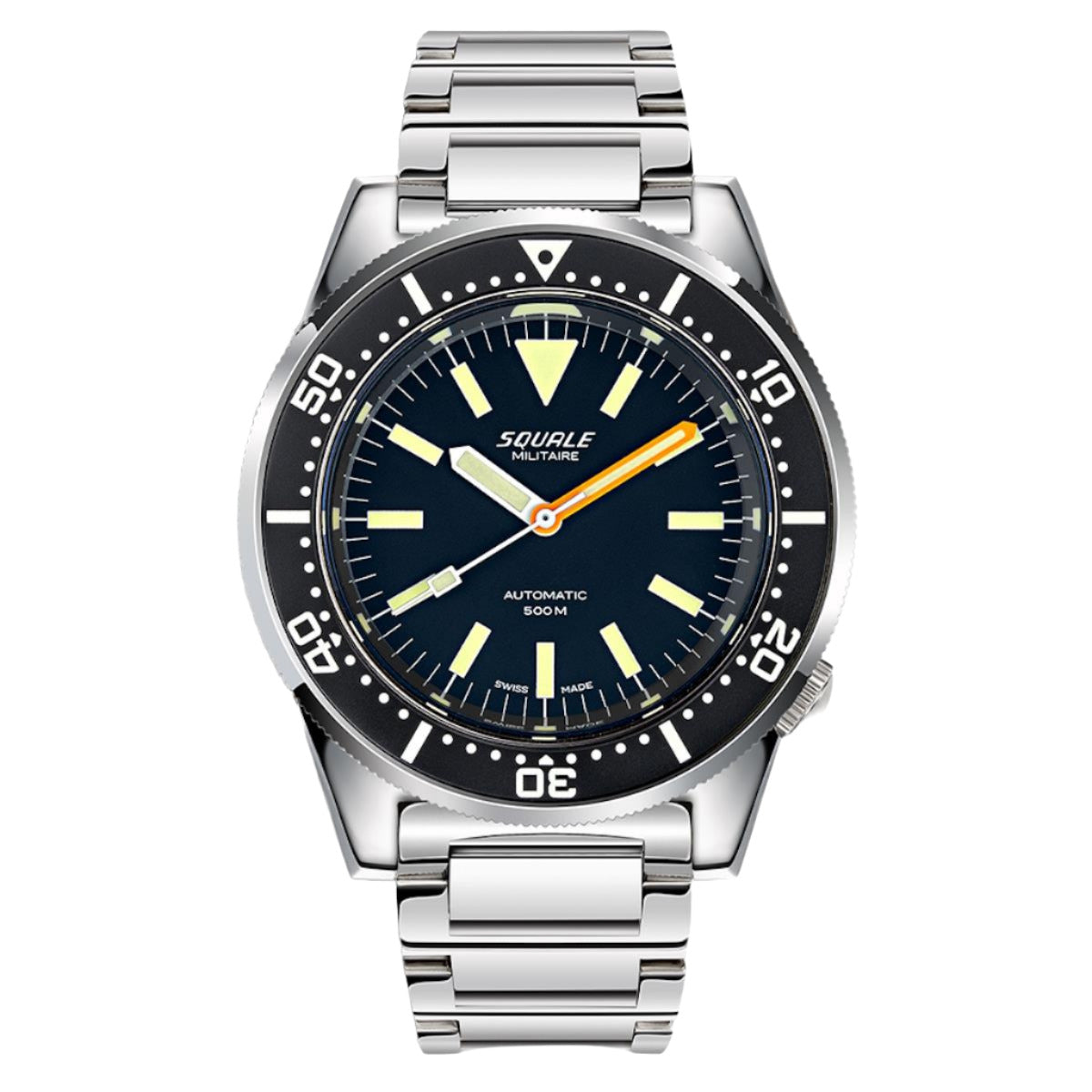 Squale 1521 Polished Steel Case - Military Black Dial on Bracelet