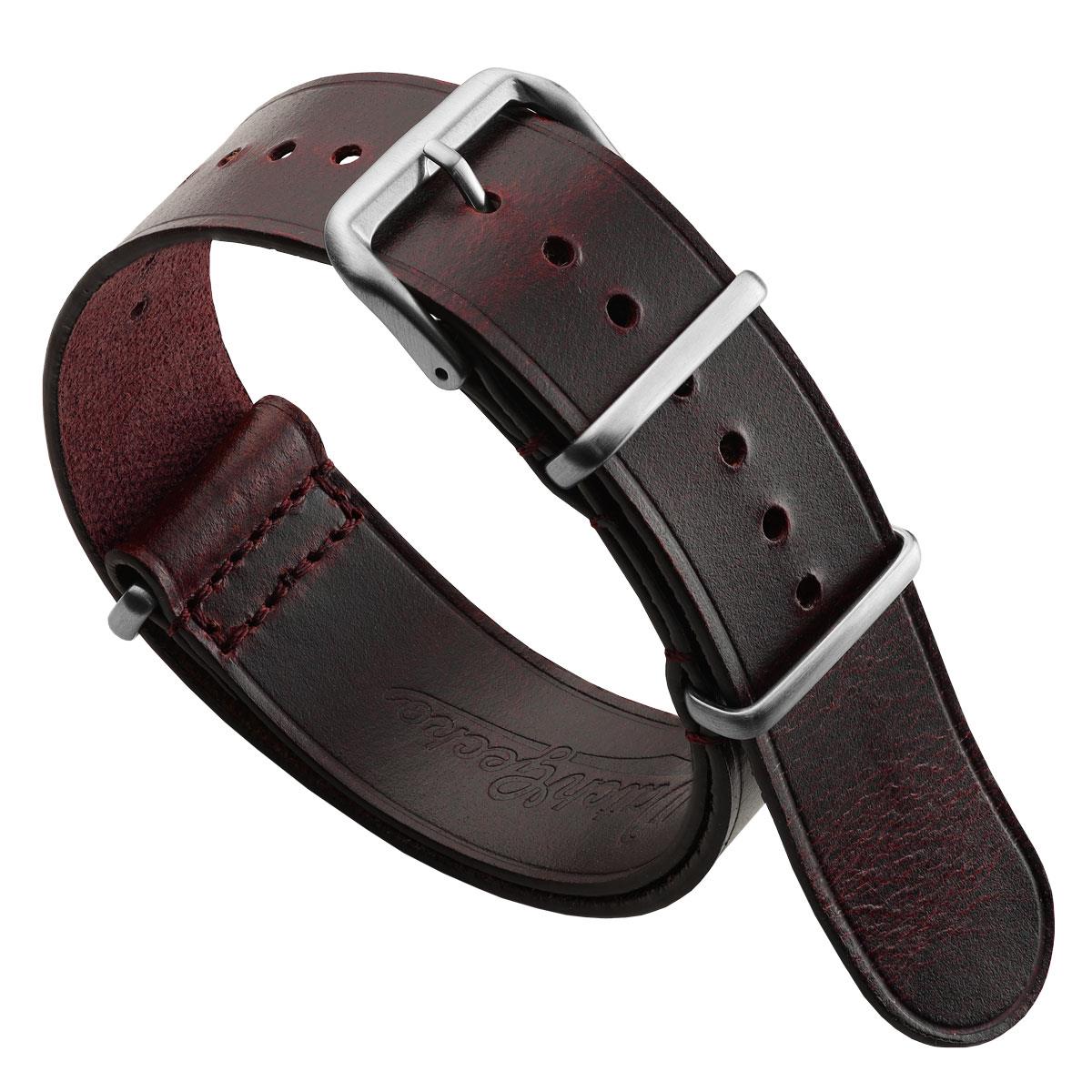 WatchGecko Genuine Leather British Military Watch Strap: Cambridge - Vintage Red