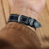 Arnhem Gator Print Genuine Leather Watch Strap - Navy Blue