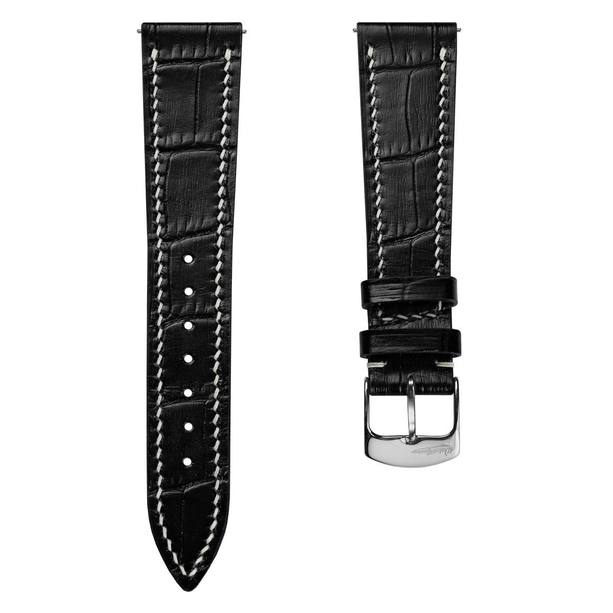 Arnhem Gator Print Genuine Leather Watch Strap - Black