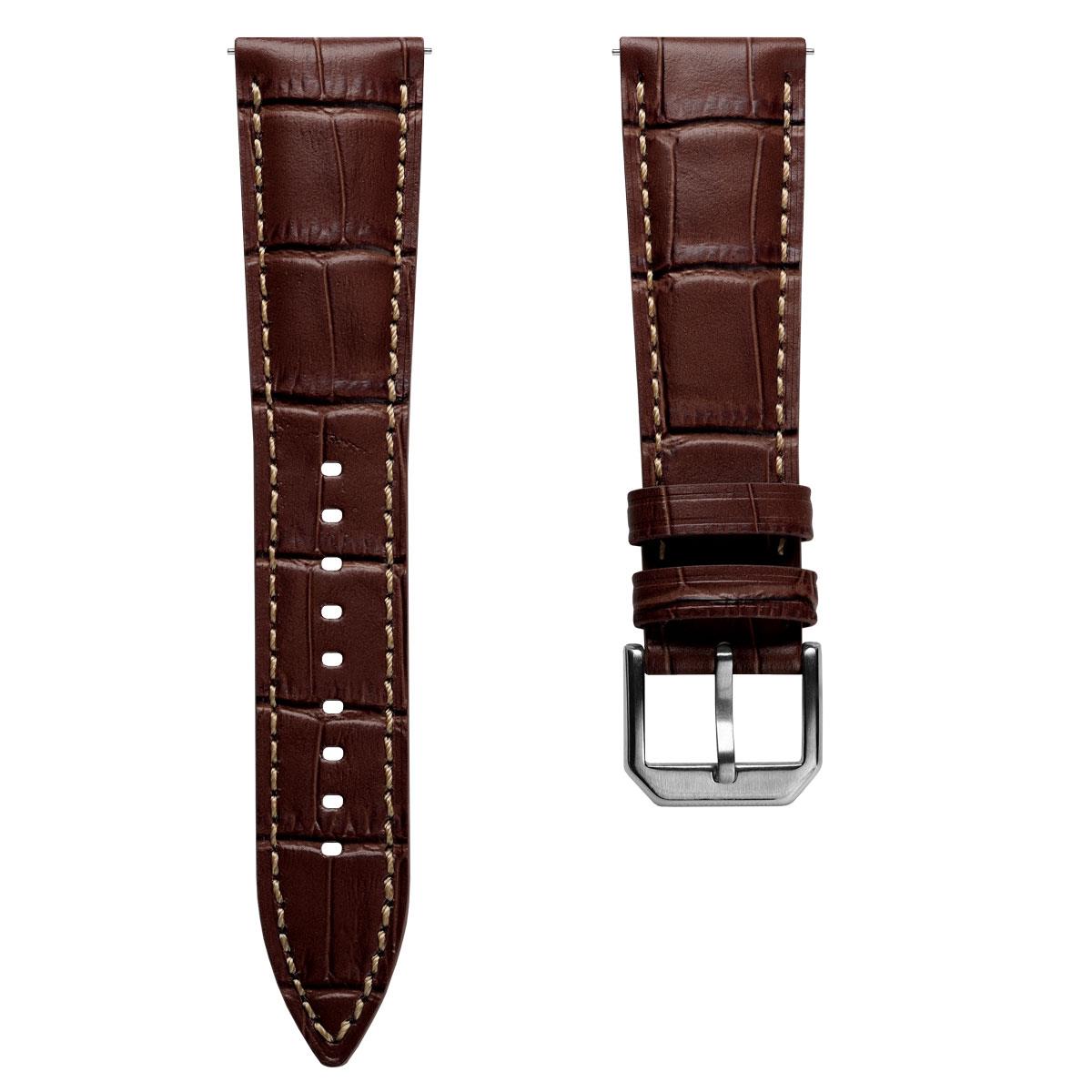 Carolina Gator Print Genuine Leather Watch Strap - Dark Brown