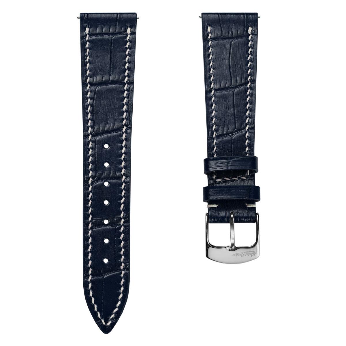 Arnhem Gator Print Genuine Leather Watch Strap - Navy Blue