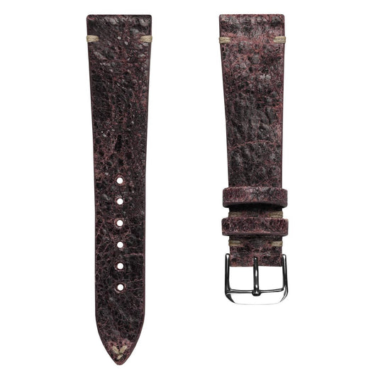 Dexter Cracked Finish Leather Watch Strap - Gloss Bordeaux