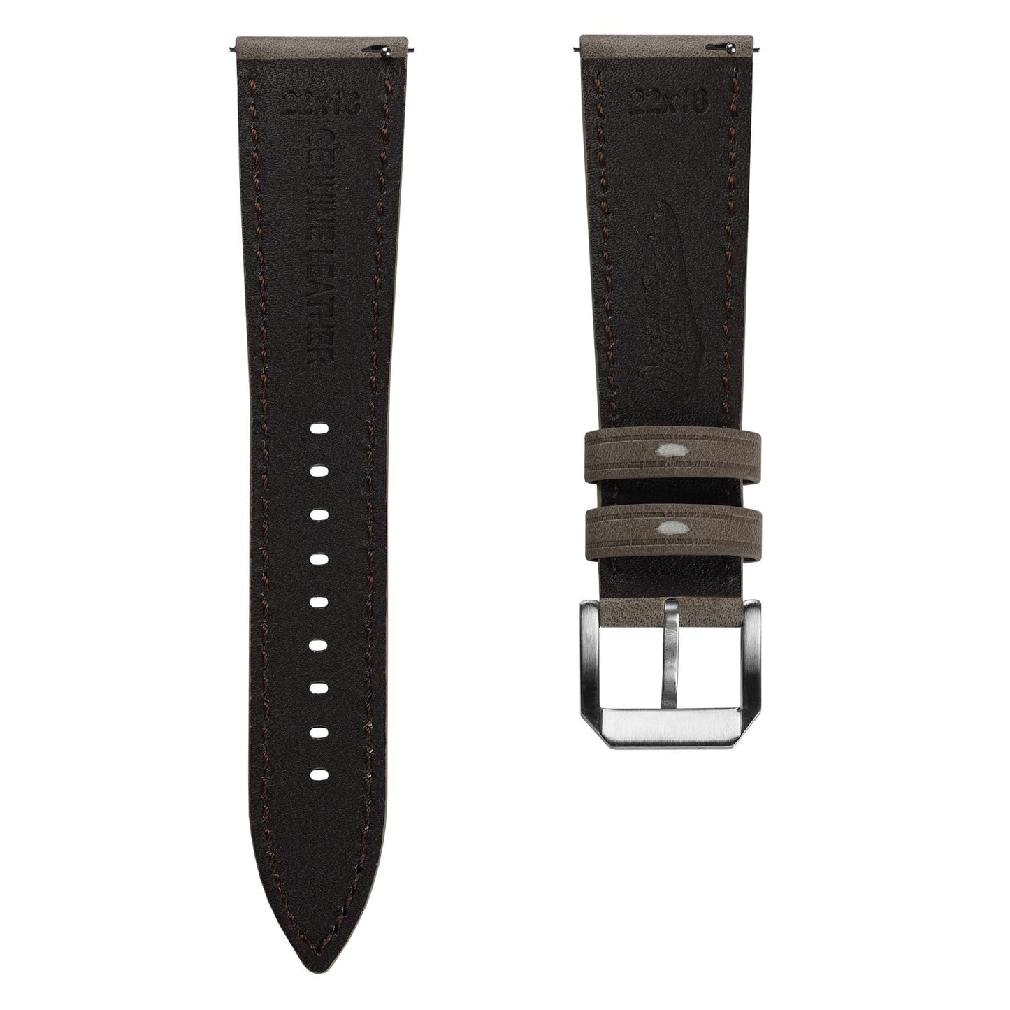 Whitby Vintage Padded Leather Watch Strap - Dark Grey