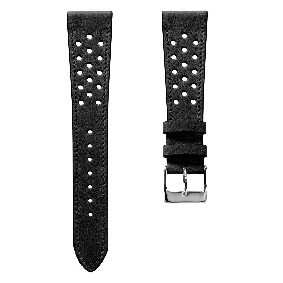 WatchGecko Missouri Perforated Leather Watch Strap - Black