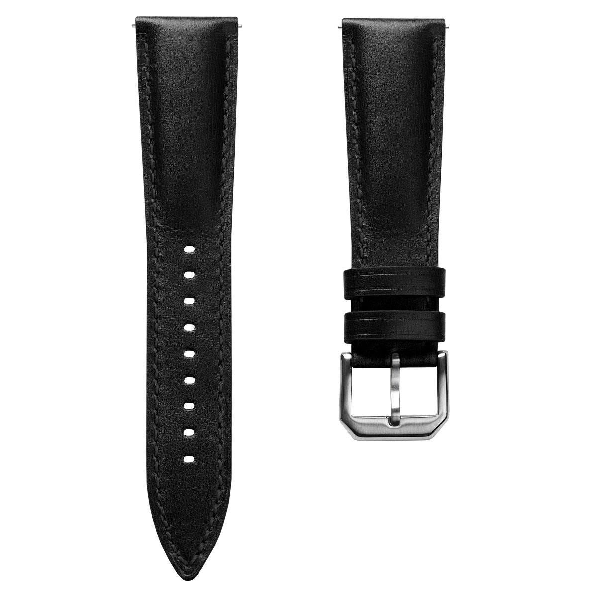 Tenby Classic Padded Genuine Leather Watch Strap  - Black & Black Stitching