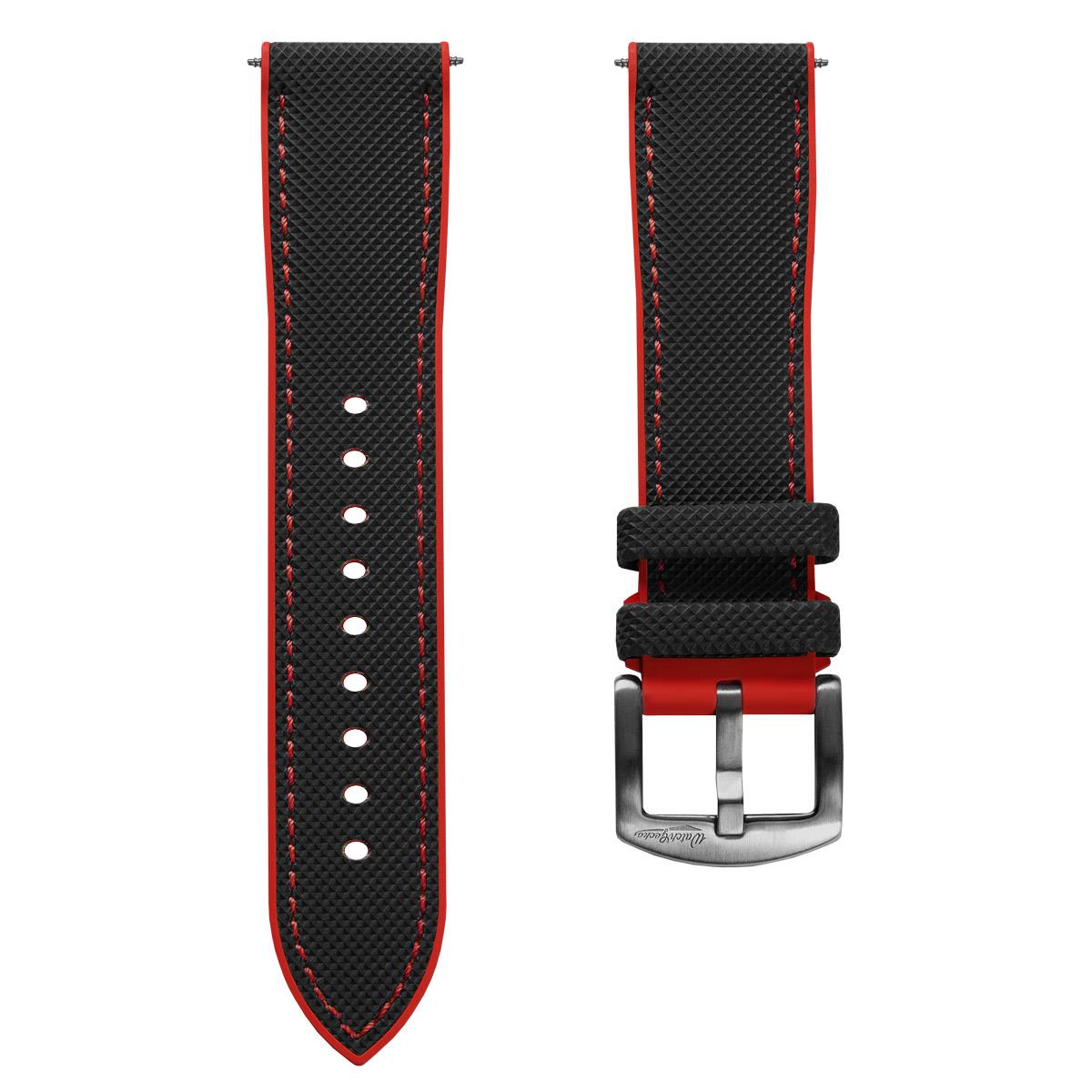 WatchGecko ChronoFKM Rubber Watch Strap - Black & Red