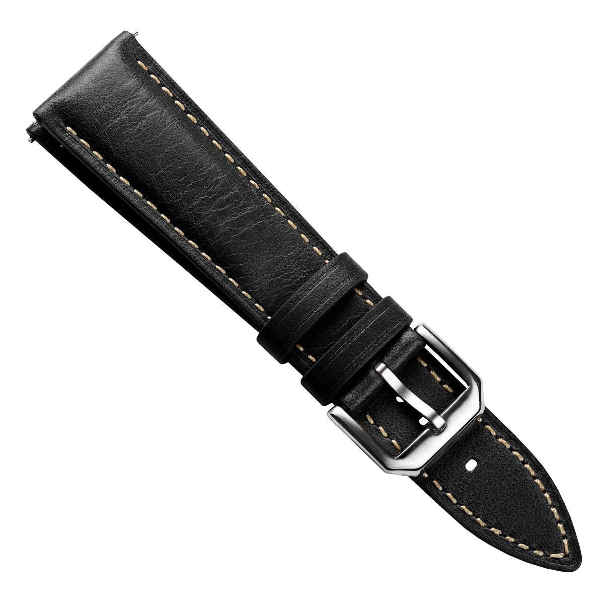 Tenby Classic Padded Genuine Leather Watch Strap  - Black