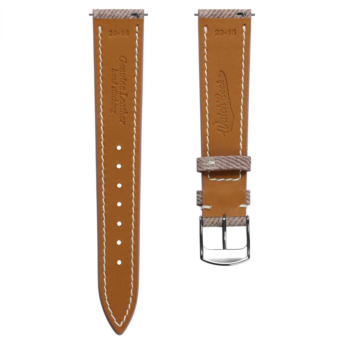 Arbour Hand-Stitched Denim Design Genuine Leather Watch Strap - Pink