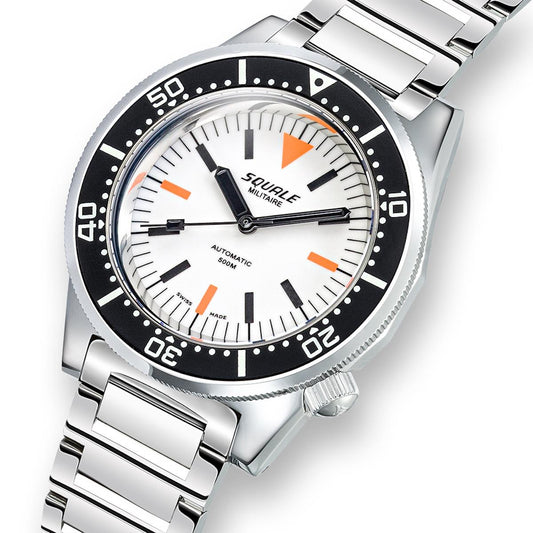 Squale 1521 Polished Steel Case - Military White Dial on Bracelet