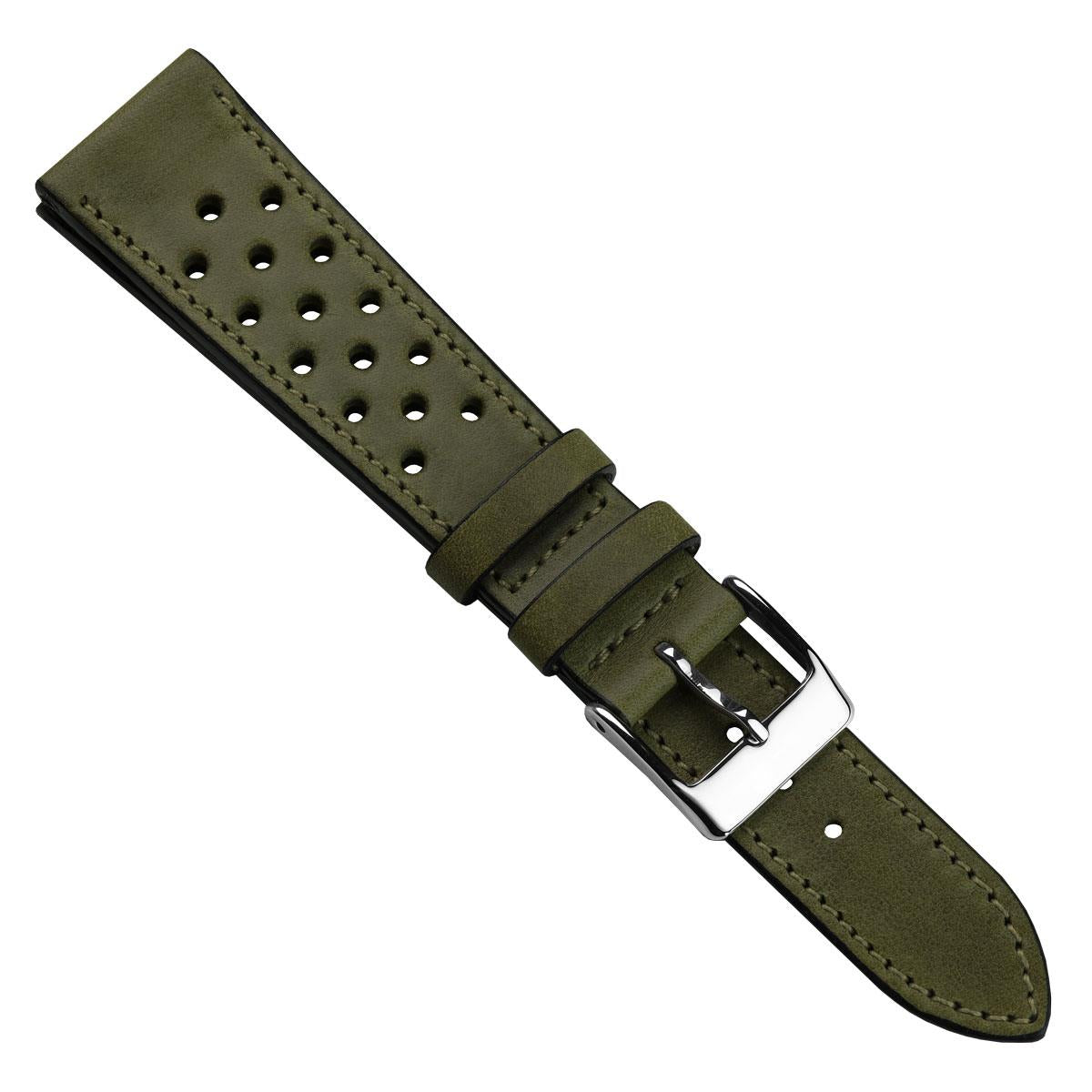 WatchGecko Missouri Perforated Leather Watch Strap - Green