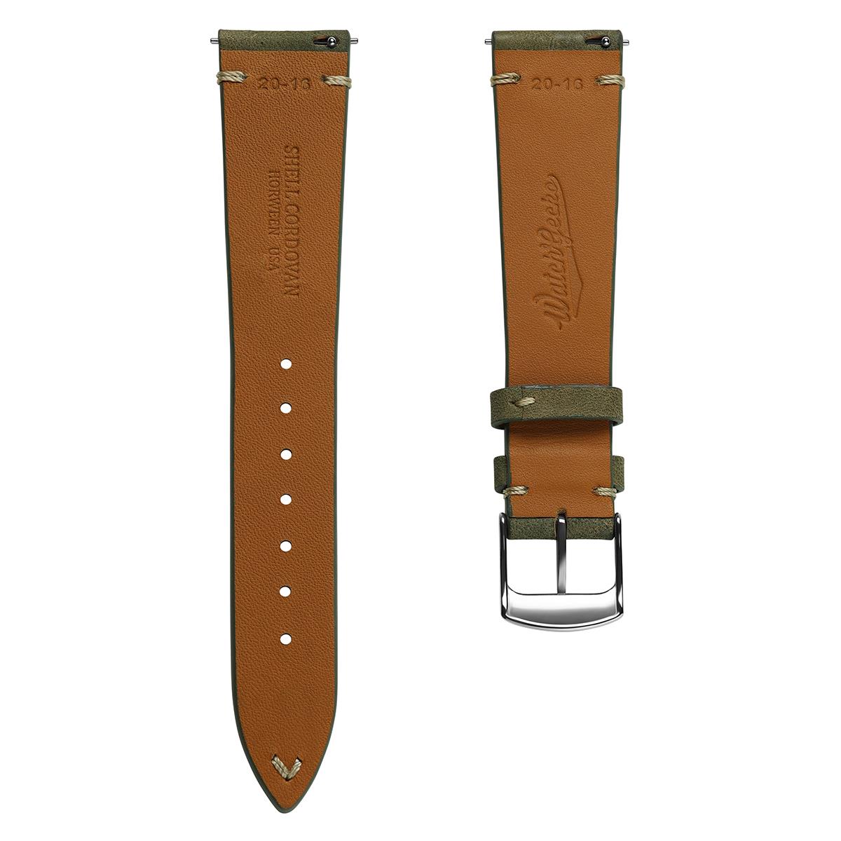 Newham Inverted Horween Shell Genuine Leather Watch Strap - Olive Green