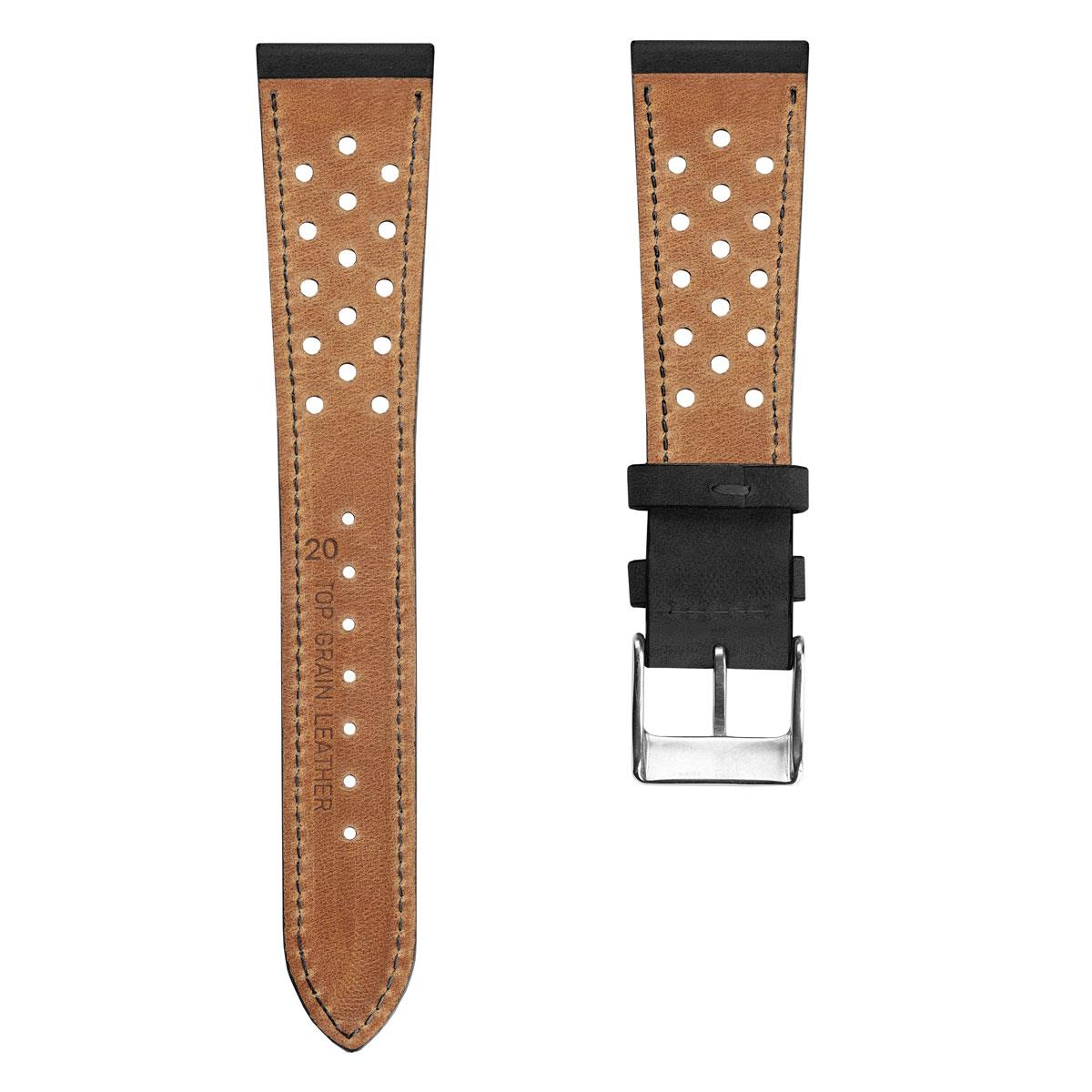 WatchGecko Missouri Perforated Leather Watch Strap - Black 