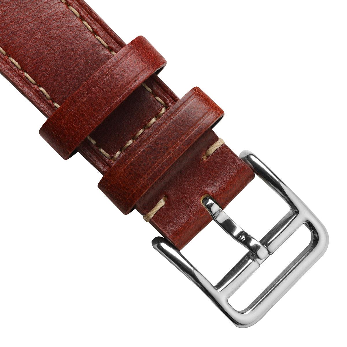 Brixham Special Buckle Classic Leather Watch Strap - Reddish Brown