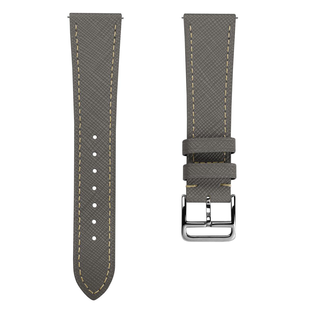 WatchGecko Brixham Classic Saffiano Leather Watch Strap - Grey