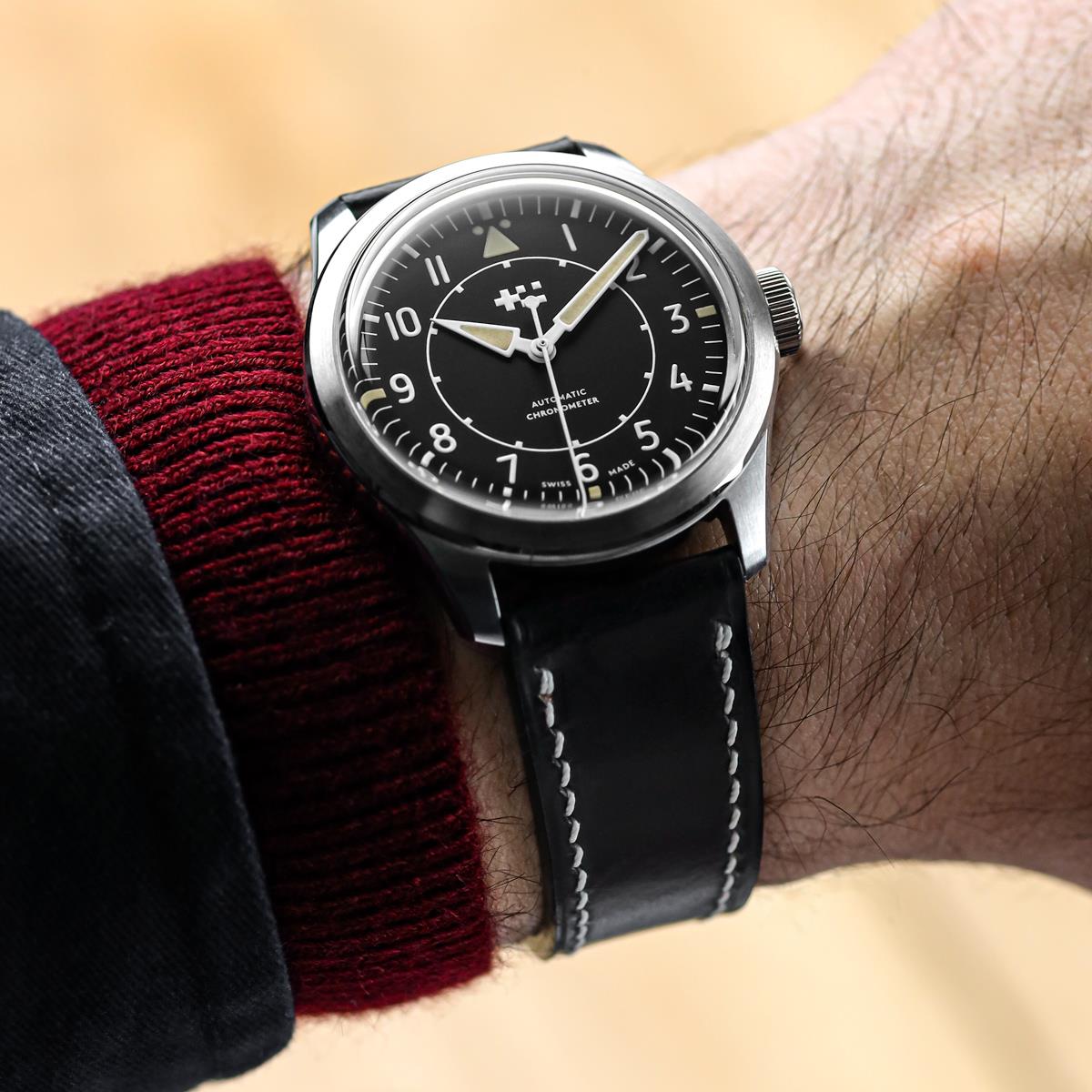 The Horween Chromexcel® Watch Strap - Black on Christopher Ward