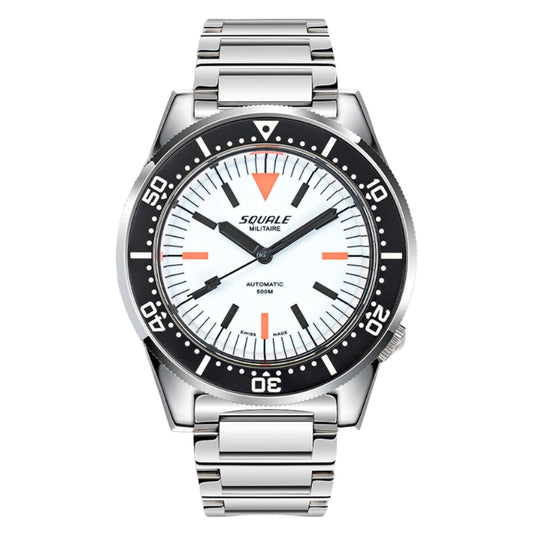 Squale 1521 Polished Steel Case - Military White Dial on Bracelet