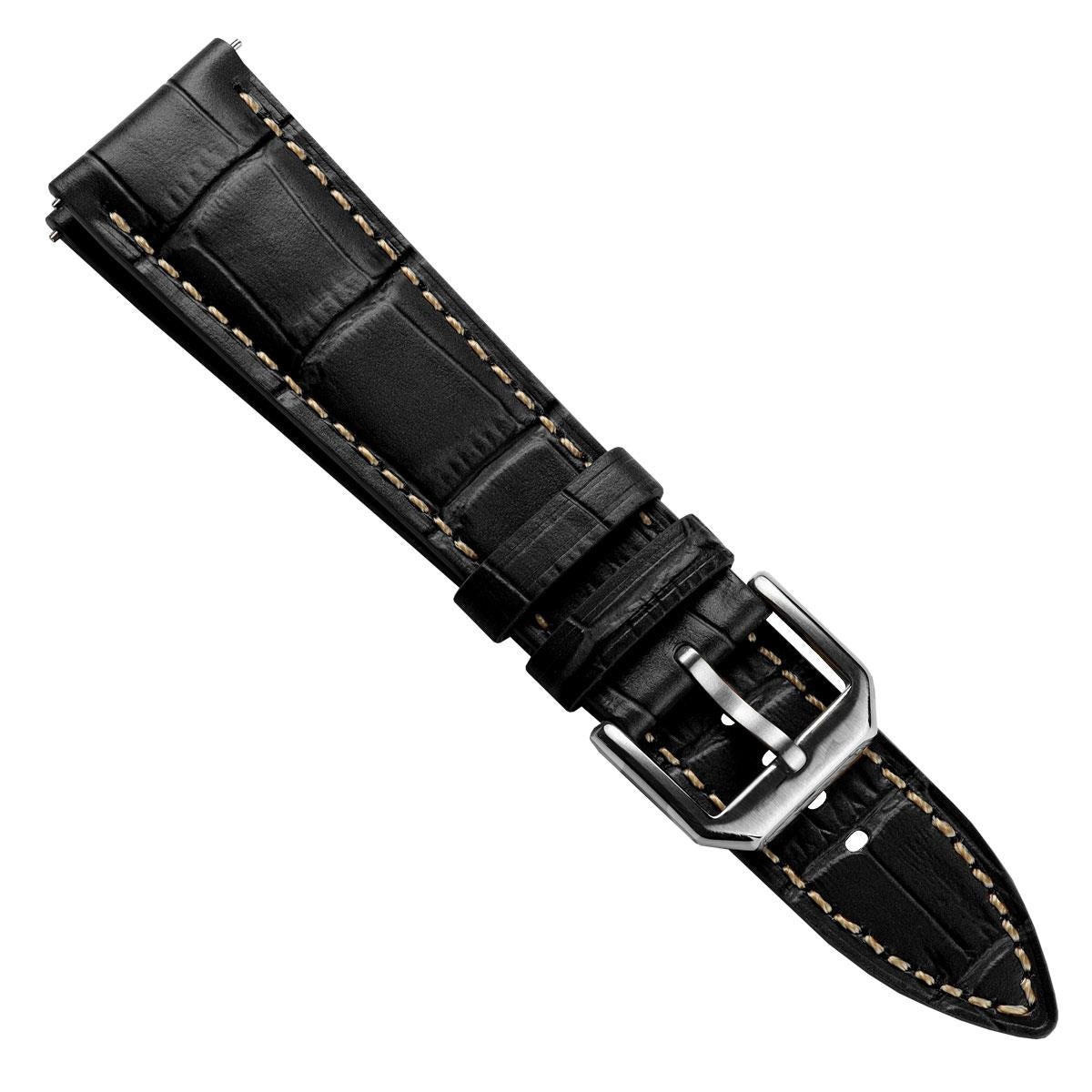 Carolina Gator Print Genuine Leather Watch Strap - Black