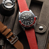 WatchGecko Brixham Classic Saffiano Leather Watch Strap - Red on Tudor GMT