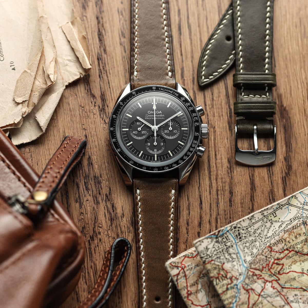 The Horween Chromexcel® Watch Strap - Light Brown on Omega Speedmaster