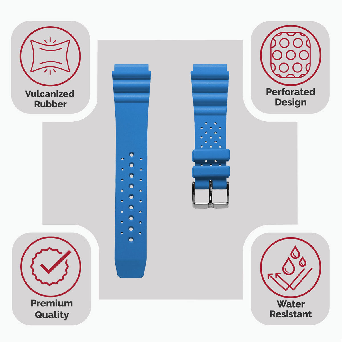 WatchGecko 285 Italian Rubber Diver's Watch Strap - Sky Blue