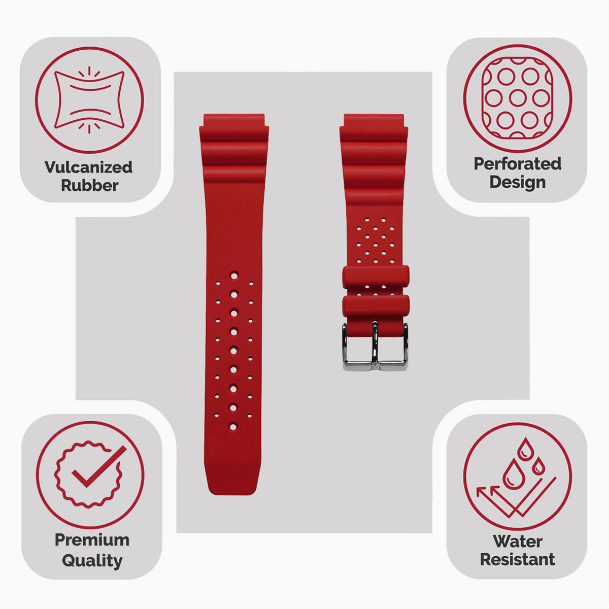 WatchGecko 285 Italian Rubber Diver's Watch Strap - Red