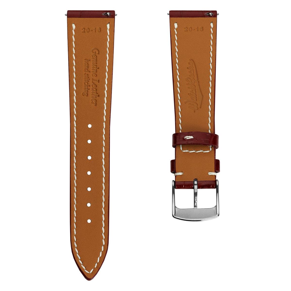 Arnhem Gator Print Genuine Leather Watch Strap - Burgundy