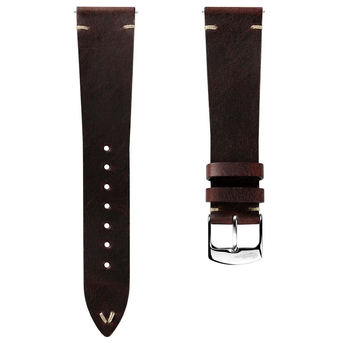 German V-Stitch Crazy Horse Leather Watch Strap - Chocolate Brown