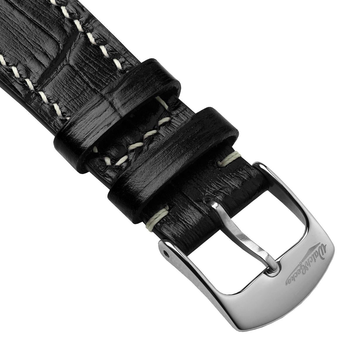 Arnhem Gator Print Genuine Leather Watch Strap - Black