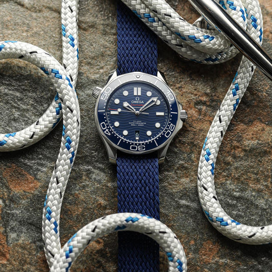 ZULUDIVER Perlon Nylon OctoPod Watch Strap - Sapphire on Omega Seamaster