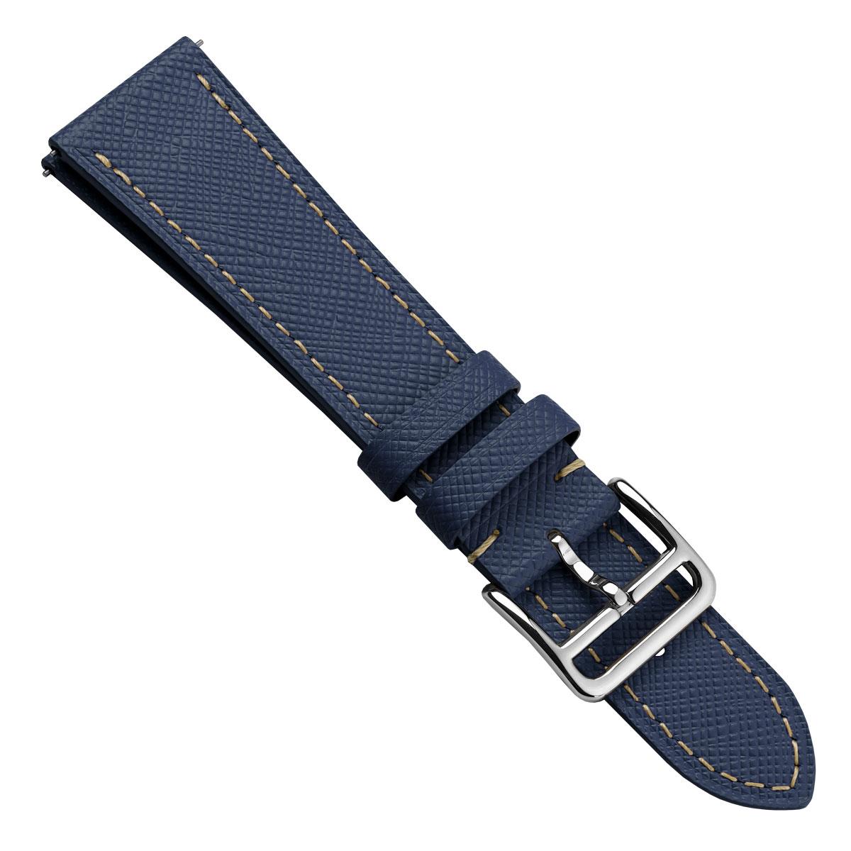 WatchGecko Brixham Classic Saffiano Leather Watch Strap - Navy Blue