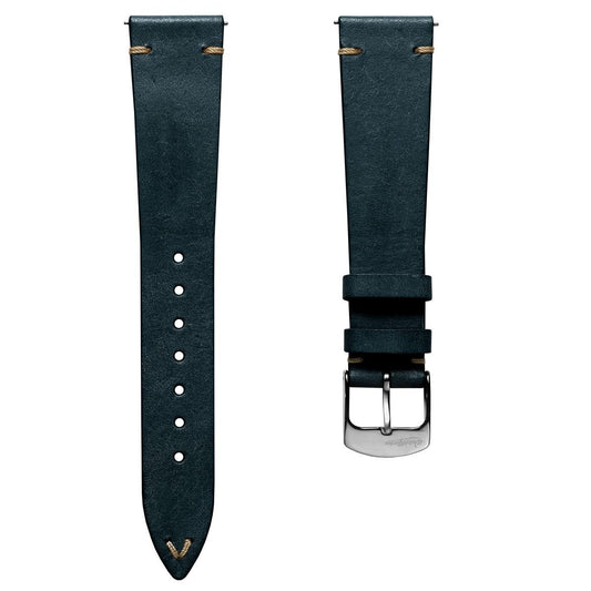 Charlbury V-Stitch Genuine Italian Leather Watch Strap - Jean Blue