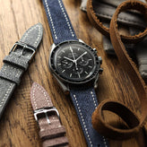 Arbour Hand-Stitched Denim Design Genuine Leather Watch Strap - Navy on Omega Speedmaster