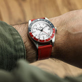 WatchGecko Brixham Classic Saffiano Leather Watch Strap - Red on Tudor GMT