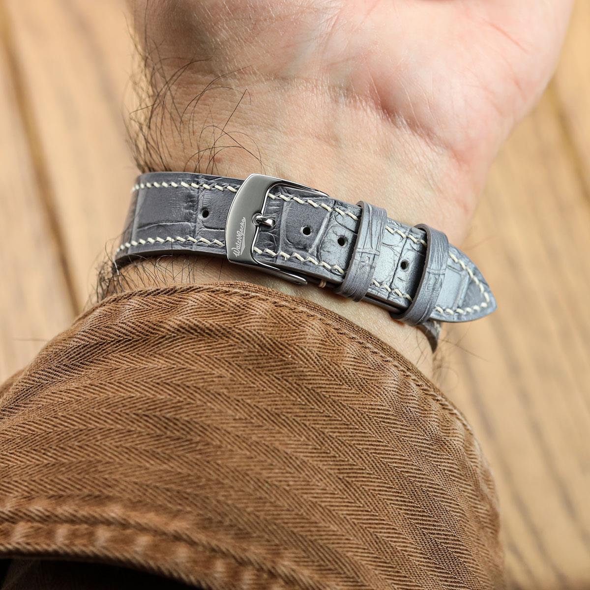 Arnhem Gator Print Genuine Leather Watch Strap - Ash