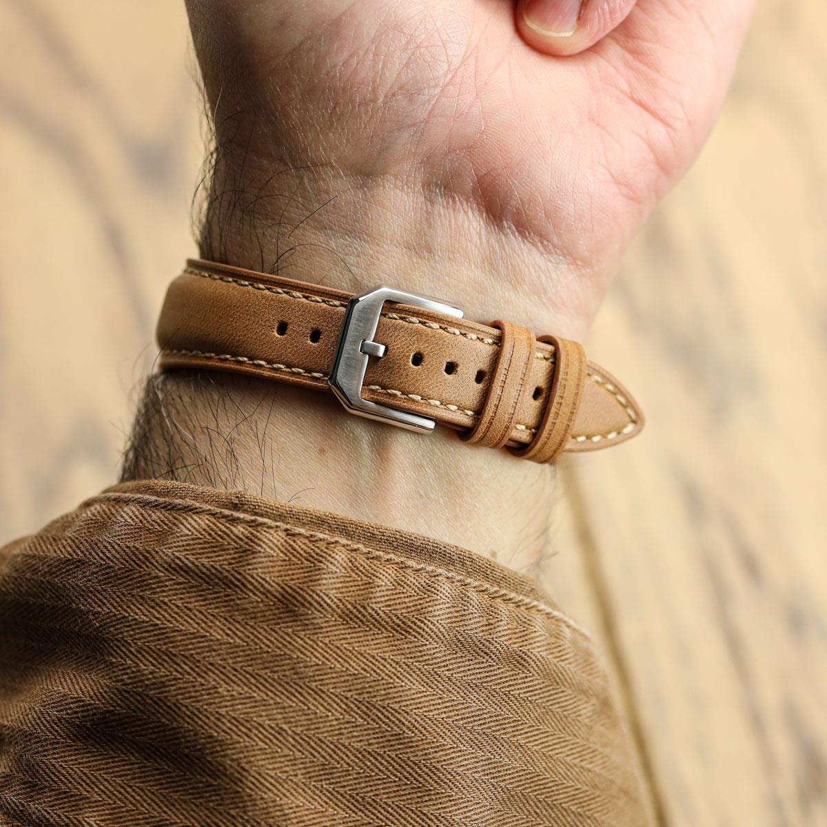 Whitby Vintage Padded Leather Watch Strap - Light Brown