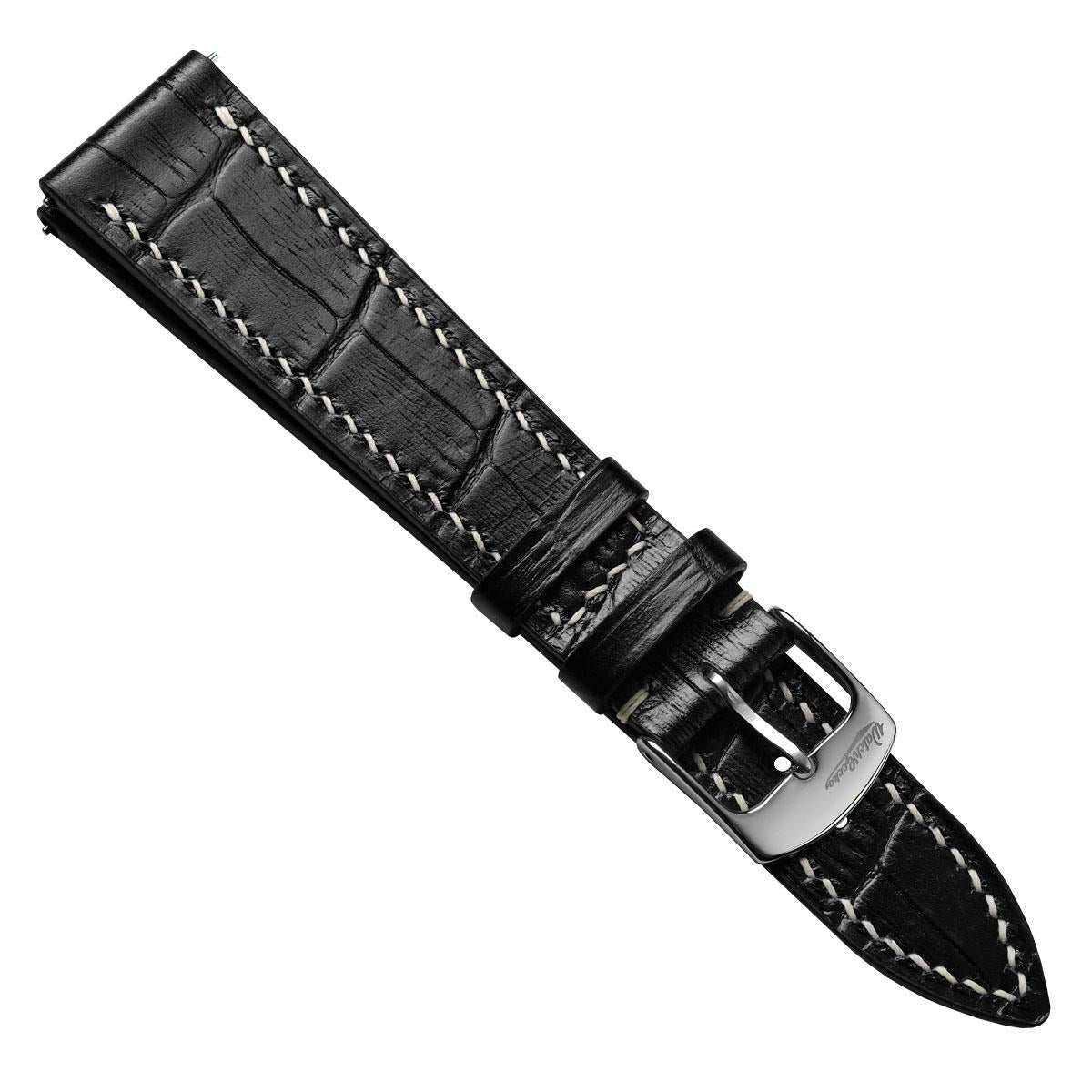 Arnhem Gator Print Genuine Leather Watch Strap - Black