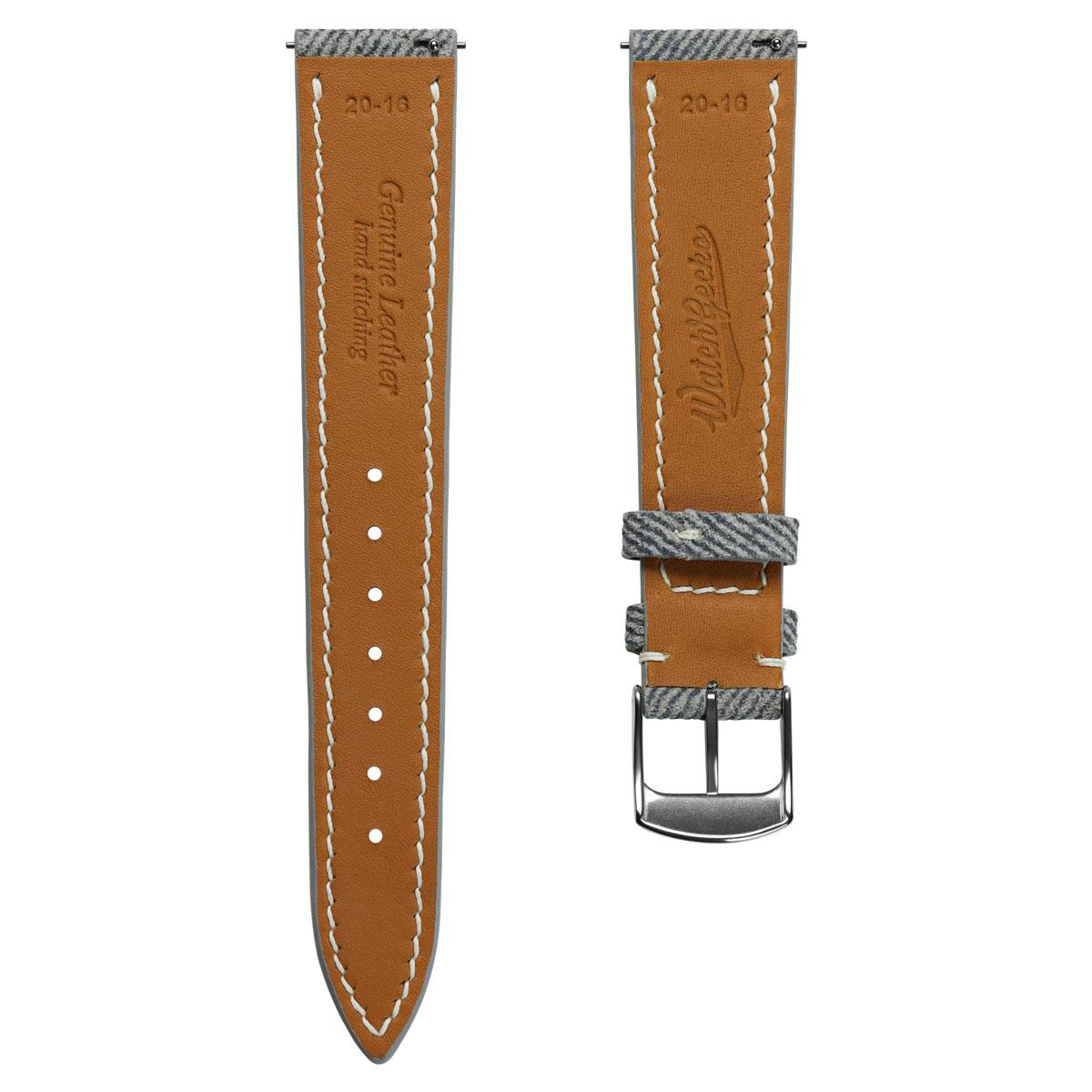 Arbour Hand-Stitched Denim Design Genuine Leather Watch Strap - Grey