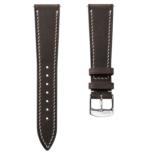 German Hand-Stitched Crazy Horse Leather Watch Strap - Dark Brown