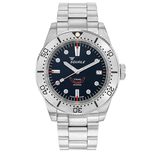 Squale 1545 Black (Steel Bezel) on Stainless Steel Bracelet